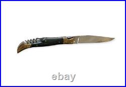 Laguiole Bougna Pocket Knife Corkscrew Emerald Green Woodgrain Brass Ends RARE