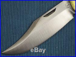 Large Vintage RALPH BONE Lock-Back Folding Knife, White Bone Handle, Belt Sheath