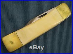 Large Vintage RALPH BONE Lock-Back Folding Knife, White Bone Handle, Belt Sheath