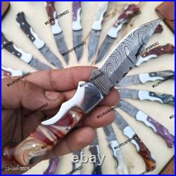 Lot Of 20, Handmade Damascus Steel Folding Knives, Pocket knives Withsheaths (WPX)