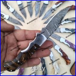 Lot Of 20, Handmade Damascus Steel Folding Knives, Pocket knives Withsheaths (WPX)