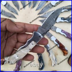 Lot Of 20, Handmade Damascus Steel Folding Knives, Pocket knives Withsheaths (WPX)