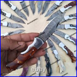 Lot Of 20, Handmade Damascus Steel Folding Knives, Pocket knives Withsheaths (WPX)
