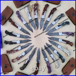 Lot Of 20, Handmade Damascus Steel Folding Knives, Pocket knives Withsheaths (WPX)