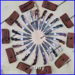 Lot Of 20, Handmade Damascus Steel Folding Knives, Pocket knives Withsheaths (WPX)