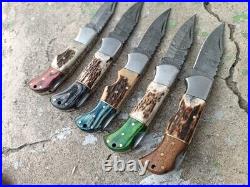 Lot Of 20pcs Of Pocket Knives, Antler & Color Wood Handle With Leather Sheath