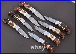 Lot Of 20pcs Of Pocket Knives, Antler & Color Wood Handle With Leather Sheath