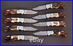 Lot Of 20pcs Of Pocket Knives, Antler & Color Wood Handle With Leather Sheath