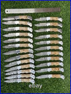 Lot Of 24 Pieces Handcrafted Back Lock Damascus steel Outdoor Folding Knife Lot Of 24 Pieces Handcrafted Back Lock Damascus steel Outdoor Folding Knife