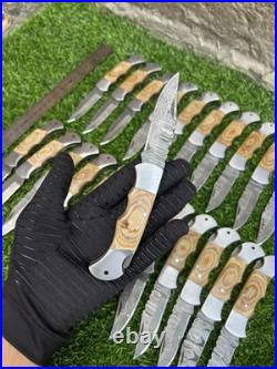 Lot Of 24 Pieces Handcrafted Back Lock Damascus steel Outdoor Folding Knife Lot Of 24 Pieces Handcrafted Back Lock Damascus steel Outdoor Folding Knife