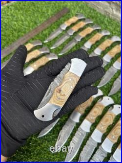 Lot Of 24 Pieces Handcrafted Back Lock Damascus steel Outdoor Folding Knife Lot Of 24 Pieces Handcrafted Back Lock Damascus steel Outdoor Folding Knife