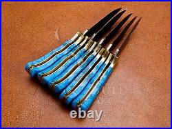 Lot Of 5 Turquoise Stone Knife, Custom Handmade Damascus Steel Folding Knife