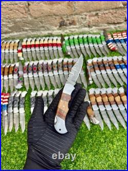 Lot Of 60 Pieces Handcrafted Back Lock Damascus steel Outdoor Folding Knife