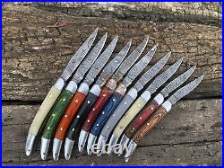 Lot of 10 Pcs Custom Handmade Damascus Steel Pocket Toothpick Folding Knife F-03