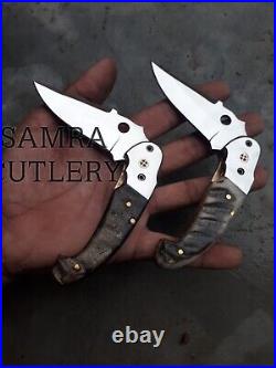 Lot of 2 Pcs Best Gift Pocket Folding Knife Custom Hand Made D2 Steel