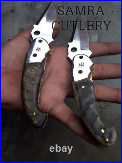 Lot of 2 Pcs Best Gift Pocket Folding Knife Custom Hand Made D2 Steel