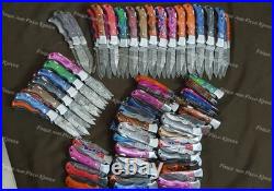 Lot of 20 Custom Handmade Damascus Steel Mix Folding & Pocket Knives From USA