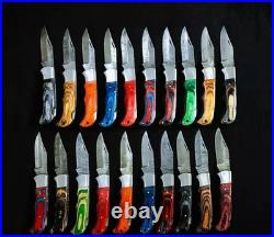 Lot of 20 Custom Handmade Damascus Steel Mix Folding & Pocket Knives From USA