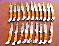 Lot of 20 PCS Damascus handmade Back Lock Folding Pocket knife camping Hunting