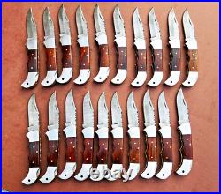 Lot of 20 PCS Damascus handmade Back Lock Folding Pocket knife camping Hunting