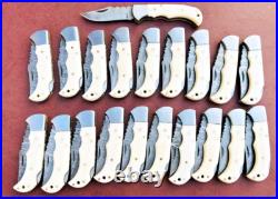 Lot of 20 PCS Damascus handmade Back Lock Folding Pocket knife camping Hunting