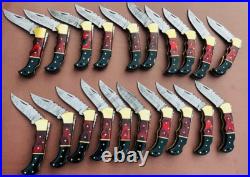 Lot of 20 PCS Damascus handmade Back Lock Folding Pocket knife camping Hunting