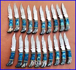 Lot of 20 PCS Damascus handmade Back Lock Folding Pocket knife camping Hunting