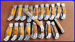 Lot of 20 PCS Damascus handmade Back Lock Folding Pocket knife camping Hunting