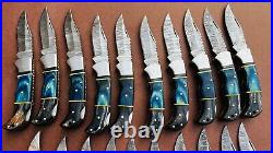 Lot of 20 PCS Damascus handmade Back Lock Folding Pocket knife camping Hunting