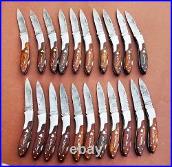 Lot of 20 PCS Damascus handmade Back Lock Folding Pocket knife camping Hunting