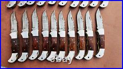 Lot of 20 PCS Damascus handmade Back Lock Folding Pocket knife camping Hunting