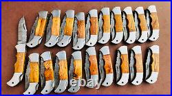 Lot of 20 PCS Damascus handmade Back Lock Folding Pocket knife camping Hunting