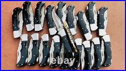 Lot of 20 PCS Damascus handmade Back Lock Folding Pocket knife camping Hunting