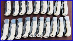 Lot of 20 PCS Damascus handmade Back Lock Folding Pocket knife camping Hunting