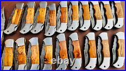 Lot of 20 PCS Damascus handmade Back Lock Folding Pocket knife camping Hunting