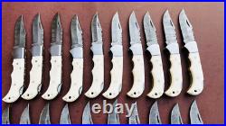Lot of 20 PCS Damascus handmade Back Lock Folding Pocket knife camping Hunting