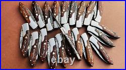 Lot of 20 PCS Damascus handmade Back Lock Folding Pocket knife camping Hunting