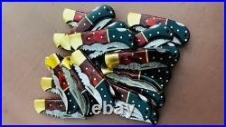 Lot of 20 PCS Damascus handmade Back Lock Folding Pocket knife camping Hunting