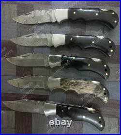 Lot of 20 PCS Handmade Damascus Steel Back Lock Folding Pocket knife with pouch