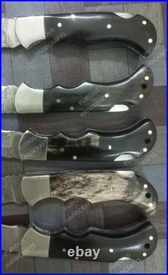 Lot of 20 PCS Handmade Damascus Steel Back Lock Folding Pocket knife with pouch