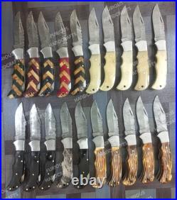 Lot of 20 PCS Handmade Damascus Steel Back Lock Folding Pocket knife with pouch Lot of 20 PCS Handmade Damascus Steel Back Lock Folding Pocket knife with pouch