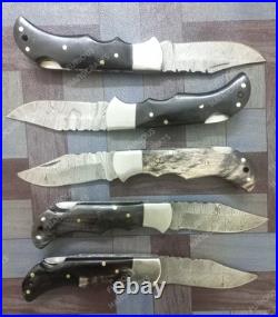 Lot of 20 PCS Handmade Damascus Steel Back Lock Folding Pocket knife with pouch