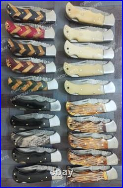 Lot of 20 PCS Handmade Damascus Steel Back Lock Folding Pocket knife with pouch Lot of 20 PCS Handmade Damascus Steel Back Lock Folding Pocket knife with pouch