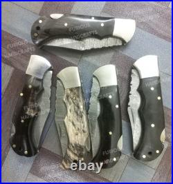Lot of 20 PCS Handmade Damascus Steel Back Lock Folding Pocket knife with pouch