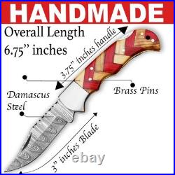 Lot of 20 Pcs Handmade Damascus Steel Folding Knives, Pocket Knives With Sheaths