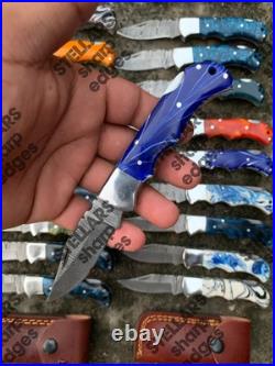 Lot of 20 custom handmade Damascus steel folding pocket knives