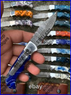 Lot of 20 custom handmade Damascus steel folding pocket knives