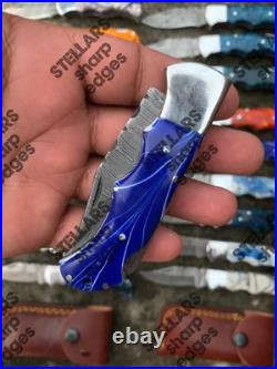 Lot of 20 custom handmade Damascus steel folding pocket knives