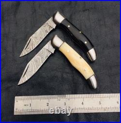 Lot of 30 Custome Handmade Damascus Steel folding knife with bone & horn handle