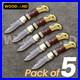 Lot of 5 PCS Damascus handmade Folding knife Wood & Bone Handle Hunting Tool